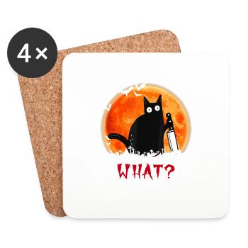 Cadeau de Halloween de chemise de chats d'horreur - Dessous de verre (lot de 4) - blanc - Devant