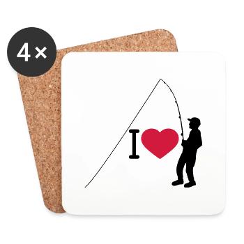 J'aime le coeur de pêche pêcheur amour silhouette sport c - Dessous de verre (lot de 4) - blanc - Devant