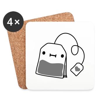 petit sachet de thé avec visage - Dessous de verre (lot de 4) - blanc - Devant