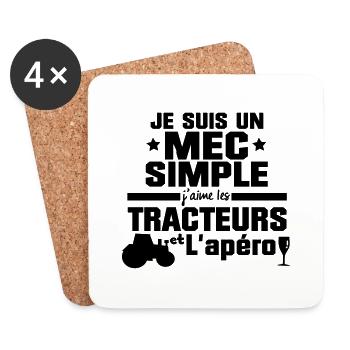 un mec simple j'aime les TRACTEURS - Dessous de verre (lot de 4) - blanc - Devant