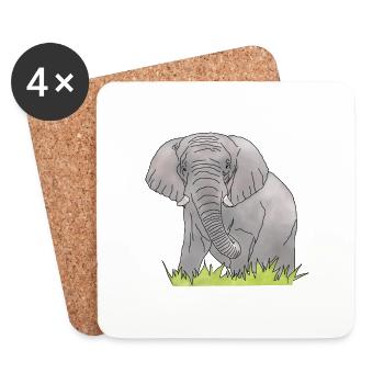Éléphant - Dessous de verre (lot de 4) - blanc - Devant