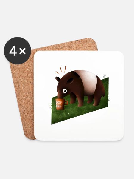 Coffee Tapir - Müder Tapir - Untersetzer (4er-Set) - Weiß