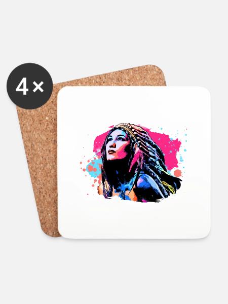 Indianische Frau - Untersetzer (4er-Set) - Weiß
