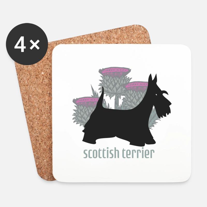 Scottish Terrier und Disteln - Untersetzer (4er-Set) - Weiß
