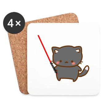 Cute cat with a red lightsabers - Coasters (set of 4) - white - Front