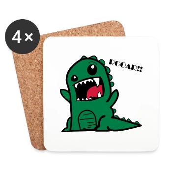 Dessin animé, dino - Dessous de verre (lot de 4) - blanc - Devant