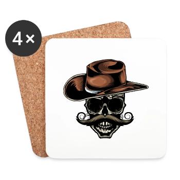 tete de mort crane skull cowboy chapeau moustache - Dessous de verre (lot de 4) - blanc - Devant