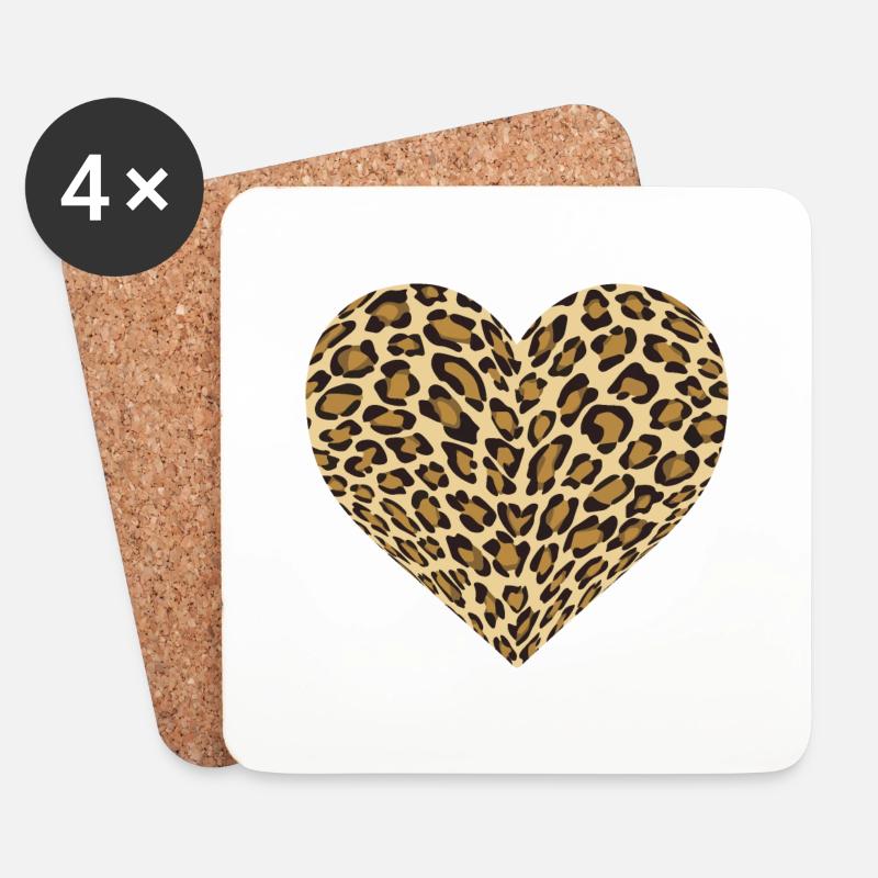 Leopard Heart - Untersetzer (4er-Set) - Weiß