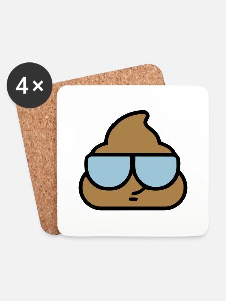 Emoji poop cool glasses - Coasters (set of 4) - white