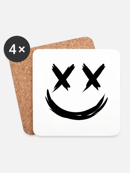Smile mit x Augen - Untersetzer (4er-Set) - Weiß