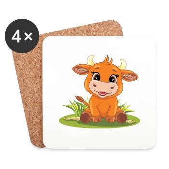 Taureau drôle de chéri de sourire sur la pelouse - Dessous de verre (lot de 4) - blanc - Devant