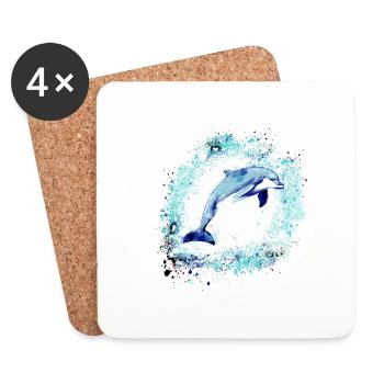Delfin, graffiti, malerei,blau,fisch, - Untersetzer (4er-Set) - Weiß - Vorne