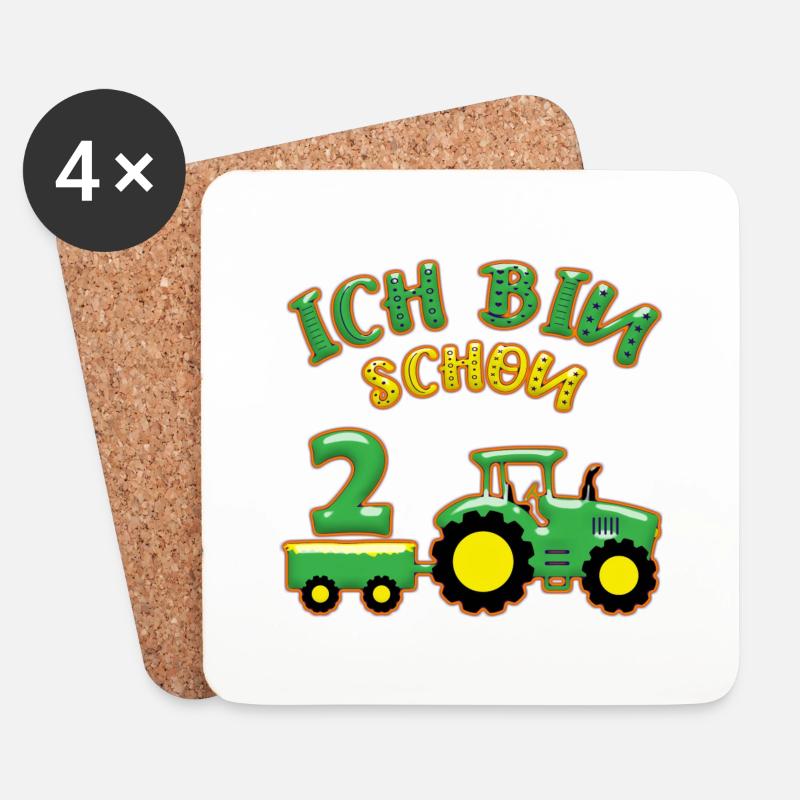 2 Jahre alt 2 Geburtstag Traktor Ich bin schon 2 - Untersetzer (4er-Set) - Weiß