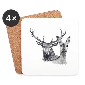 Deer and doe - Coasters (set of 4) - white - Front