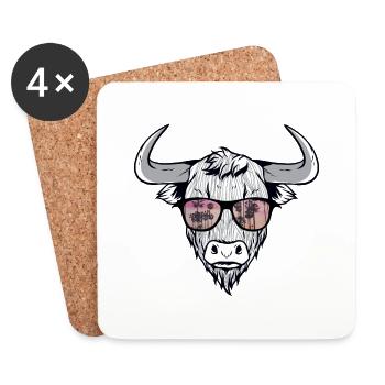 Cooler Bison Stier mit Zottelhaar - Untersetzer (4er-Set) - Weiß - Vorne