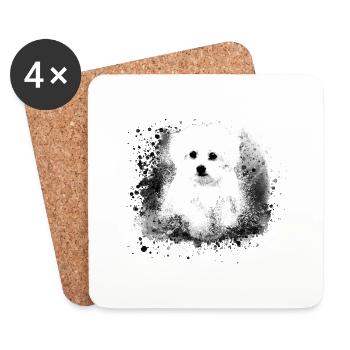 Maltese, dog, white, painting, graffiti, black - Coasters (set of 4) - white - Front