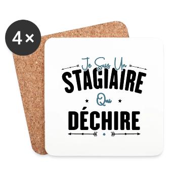 Stagiaire Qui Déchire Cadeau Humour Personnalisé - Dessous de verre (lot de 4) - blanc - Devant