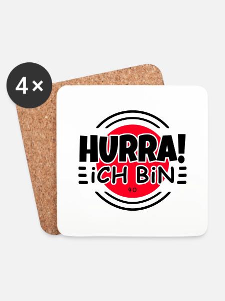 40. Geburtstag Hurra ich bin 40 lustig - Untersetzer (4er-Set) - Weiß