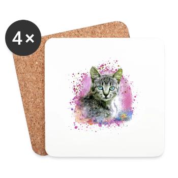 chat, chaton, graffiti, peinture, coloré, chat domestique - Dessous de verre (lot de 4) - blanc - Devant