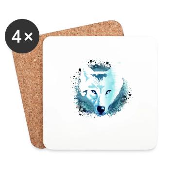 wolf,blau,hund, husky,Hund, malerei,graffiti - Untersetzer (4er-Set) - Weiß - Vorne