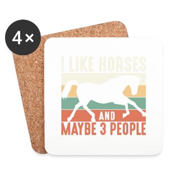 J’aime les chevaux et peut-être 3 personnes Horses Horse Ride - Dessous de verre (lot de 4) - blanc - Devant