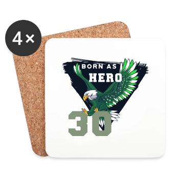 Aigle avec texte né en héros - 30e anniversaire - Dessous de verre (lot de 4) - blanc - Devant
