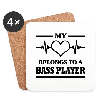 My heart belongs to a bass player - Untersetzer (4er-Set) - Weiß - Vorne