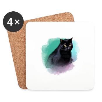 katze,siamkatze,schwarze katze,aquarell ,bunt - Untersetzer (4er-Set) - Weiß - Vorne
