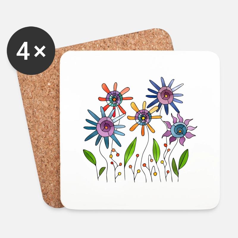 Blumen - Untersetzer (4er-Set) - Weiß