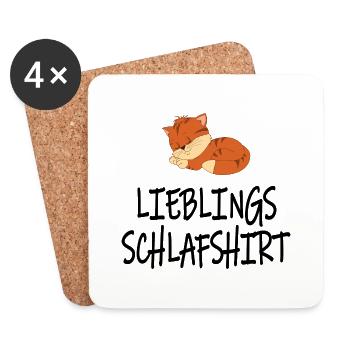 Lieblings-Schlafshirt mit süßer Katze - Untersetzer (4er-Set) - Weiß - Vorne