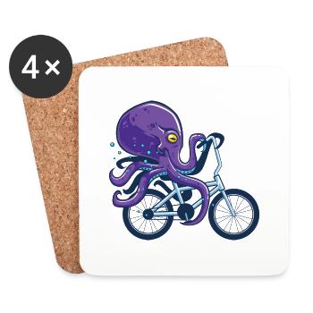 Octopus Riding Bicycle - Coasters (set of 4) - white - Front