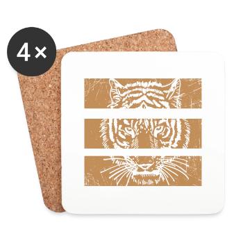 Vintage Tiger Cat Lover Print Tea - Coasters (set of 4) - white - Front