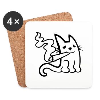Weed Joint Drogen Katze - Untersetzer (4er-Set) - Weiß - Vorne