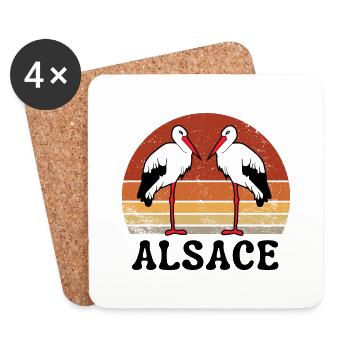 Alsace cigognes Sunset rétro vintage - Dessous de verre (lot de 4) - blanc - Devant
