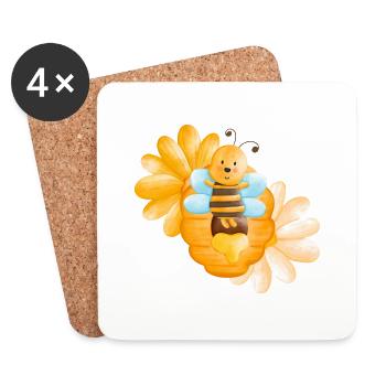 Abeille mignonne avec des fleurs et des enfants doux au miel - Dessous de verre (lot de 4) - blanc - Devant