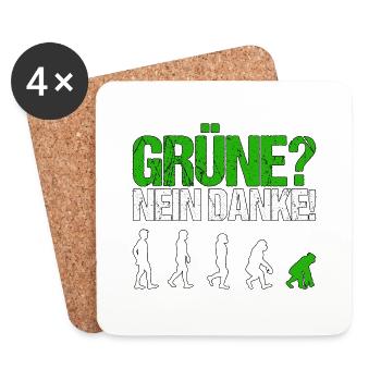 Grüne nein danke Spruch Geschenk - Untersetzer (4er-Set) - Weiß - Vorne