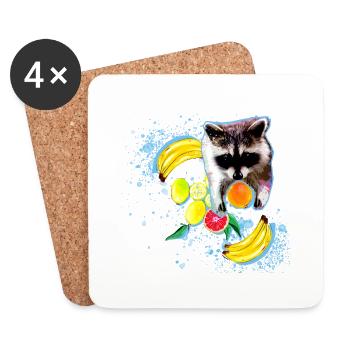 raton laveur, ours, graffiti, peinture, menthe, fruit - Dessous de verre (lot de 4) - blanc - Devant