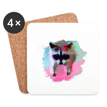 raccoon,bear,graffiti,painting,colorful,fruit - Coasters (set of 4) - white - Front