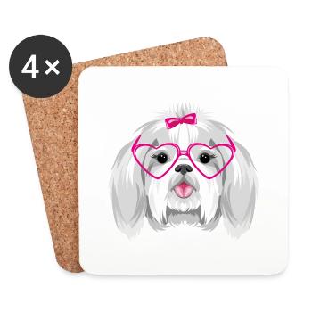 Portrait of Shih Tzu in pink eyeglasses - Coasters (set of 4) - white - Front