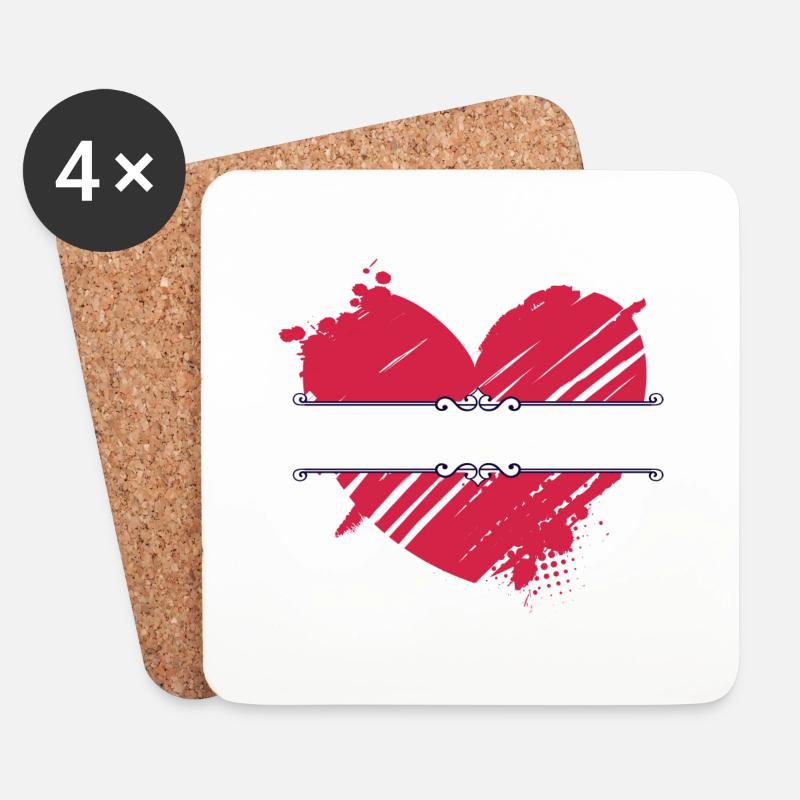 rote Herzspalte - Untersetzer (4er-Set) - Weiß
