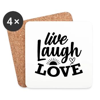 Live laugh love - citation positive - Dessous de verre (lot de 4) - blanc - Devant