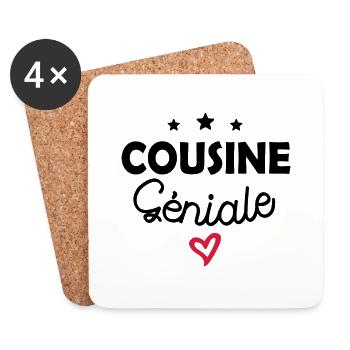 cousine géniale / cadeau humour cousine - Dessous de verre (lot de 4) - blanc - Devant