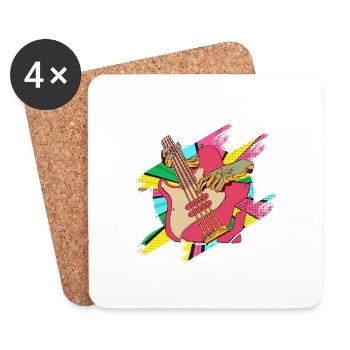 Basse Basse Bassiste Instrument de Musique Jouer Pop Art - Dessous de verre (lot de 4) - blanc - Devant