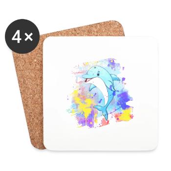 Dolphin Splash Grunge Colorful Animal Fish Water Sea - Coasters (set of 4) - white - Front