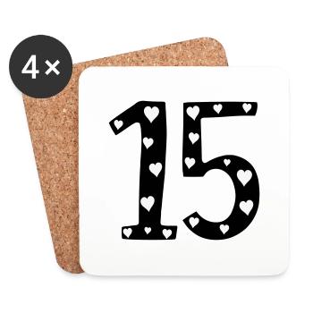 15 anniversaire avec coeur - Dessous de verre (lot de 4) - blanc - Devant