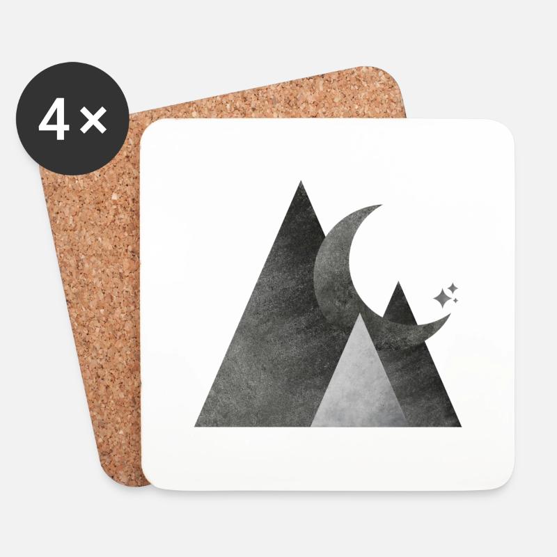 Mond und Berge Geometrisch - Untersetzer (4er-Set) - Weiß