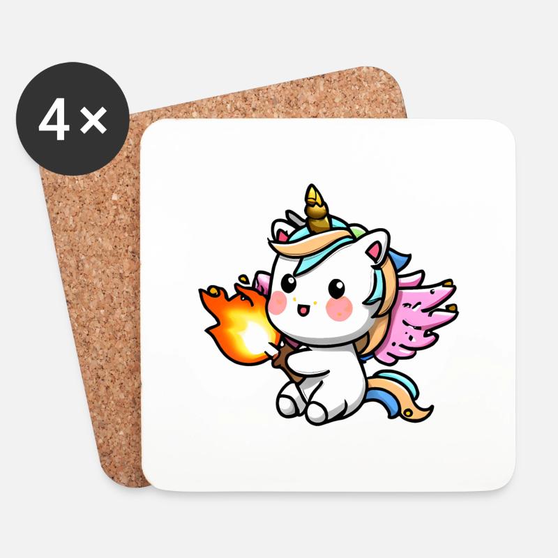 00223 süßes Einhorn mit Flügel spielt mit Feuer - Untersetzer (4er-Set) - Weiß