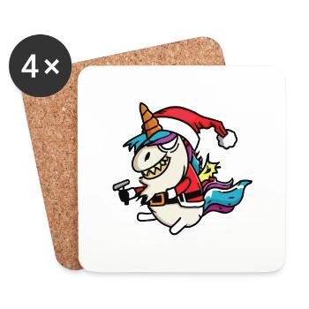 Crazy Unicorn Santa Claus Christmas Outfit - Coasters (set of 4) - white - Front