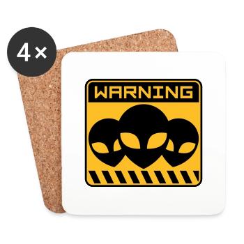 Warning Alien Design Schild - Untersetzer (4er-Set) - Weiß - Vorne