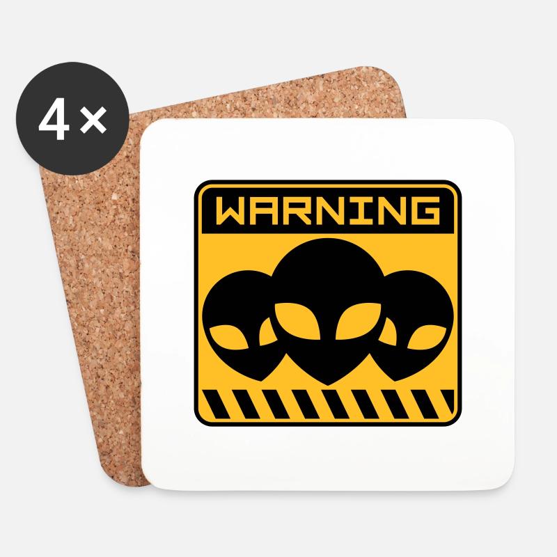 Warning Alien Design Schild - Untersetzer (4er-Set) - Weiß